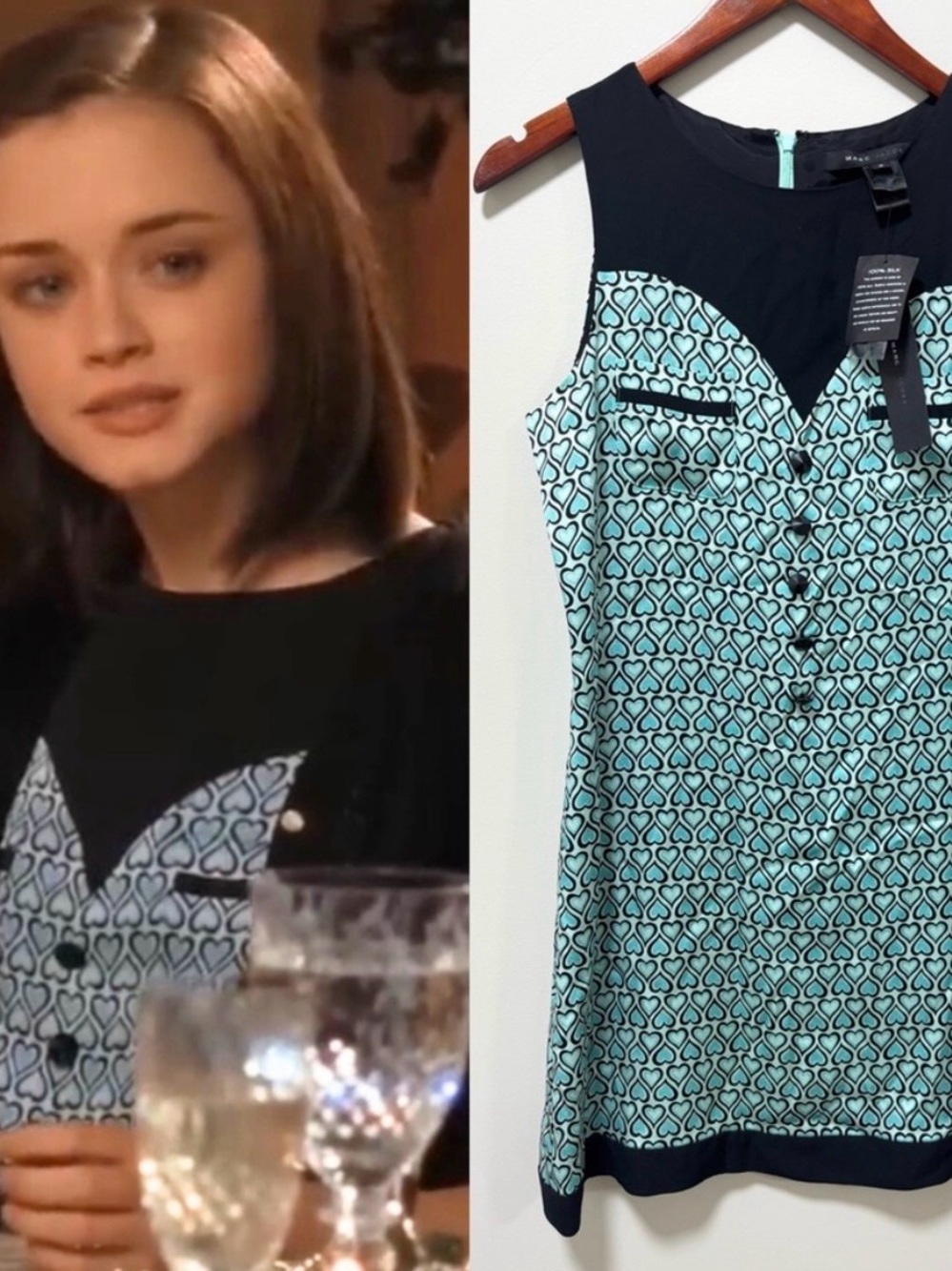 ASO Rory Gilmore Marc Jacobs Silk Heart Print Dress Gilmore Girls NWT Y2K Rare
